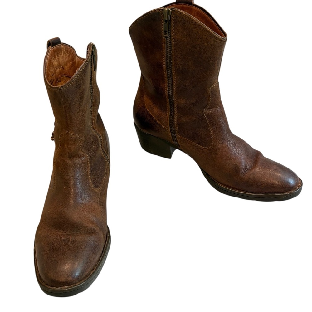 Born Karin Brown Distressed Leather Side Lace Western Ankle Boots, Sz 9 - Picture 3 of 16
